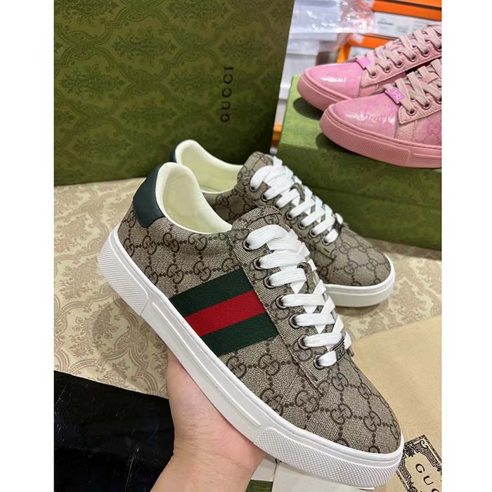 G*u*i unisex ace sneaker web beige gg supreme canvas low heel