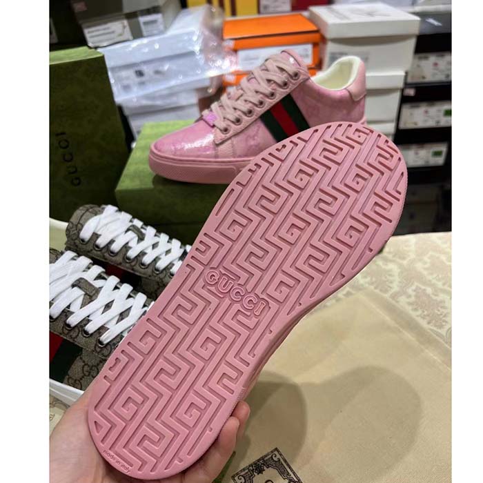 G*u*i unisex ace sneaker web pink gg crystal canvas low heel