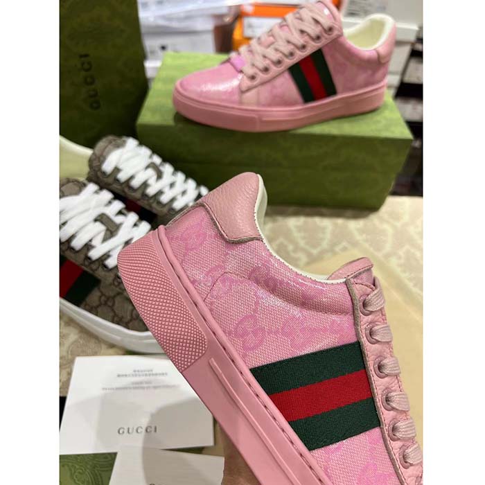 G*u*i unisex ace sneaker web pink gg crystal canvas low heel