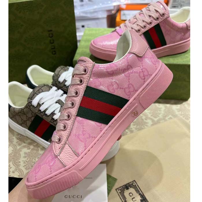 G*u*i unisex ace sneaker web pink gg crystal canvas low heel