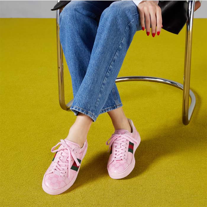 G*u*i unisex ace sneaker web pink gg crystal canvas low heel