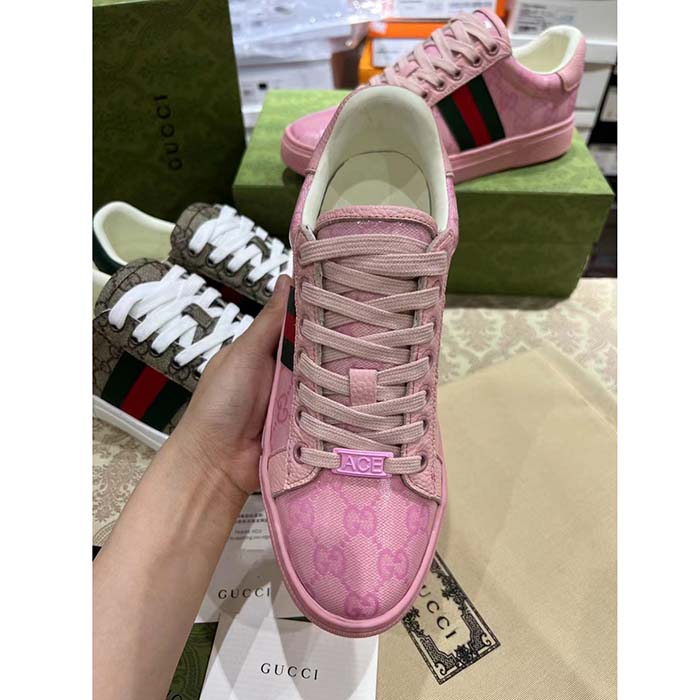 G*u*i unisex ace sneaker web pink gg crystal canvas low heel
