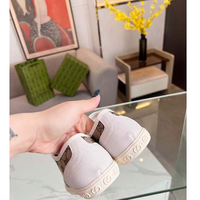 G*u*i unisex gg canvas sneaker beige rubber sole lace up flat