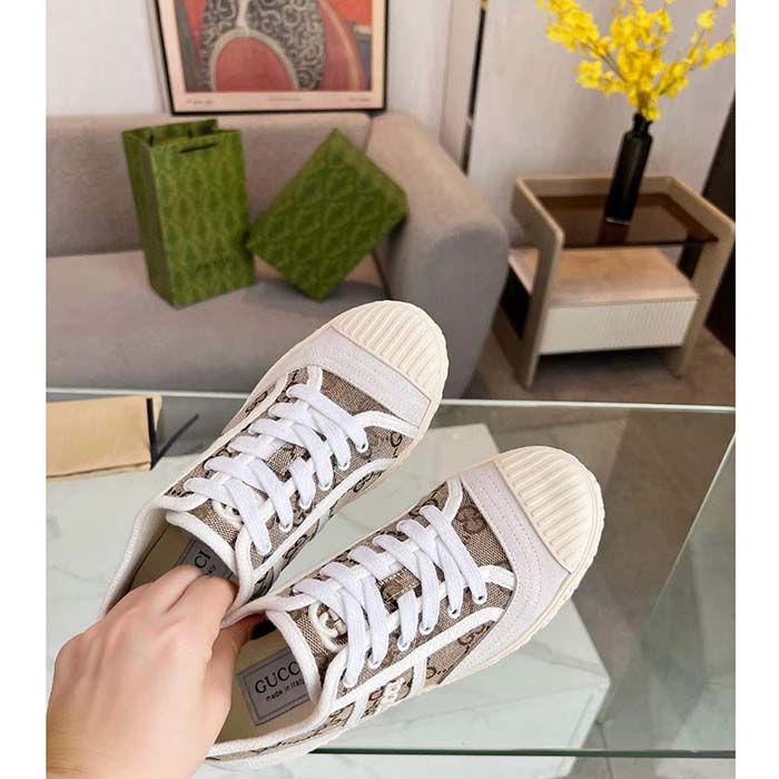 G*u*i unisex gg canvas sneaker beige rubber sole lace up flat