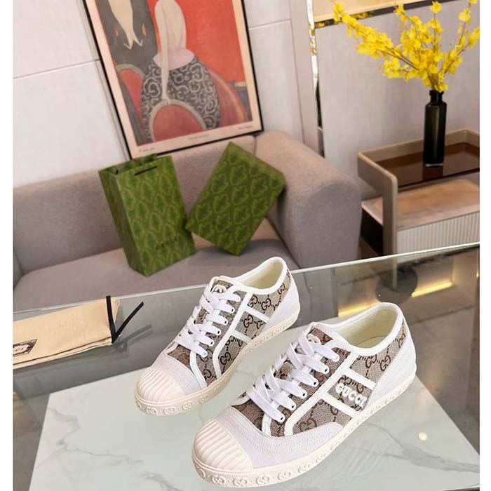 G*u*i unisex gg canvas sneaker beige rubber sole lace up flat