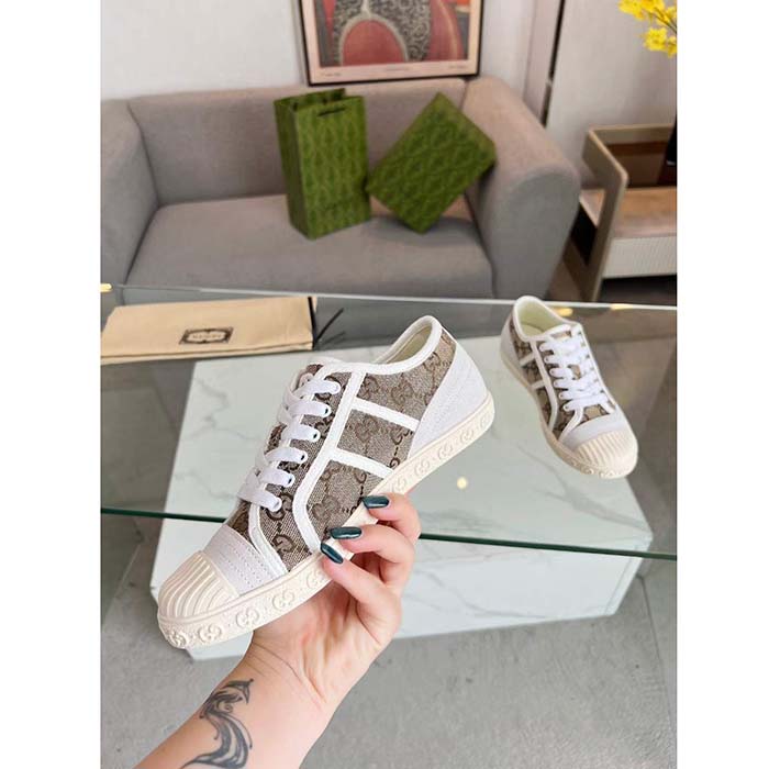 G*u*i unisex gg canvas sneaker beige rubber sole lace up flat