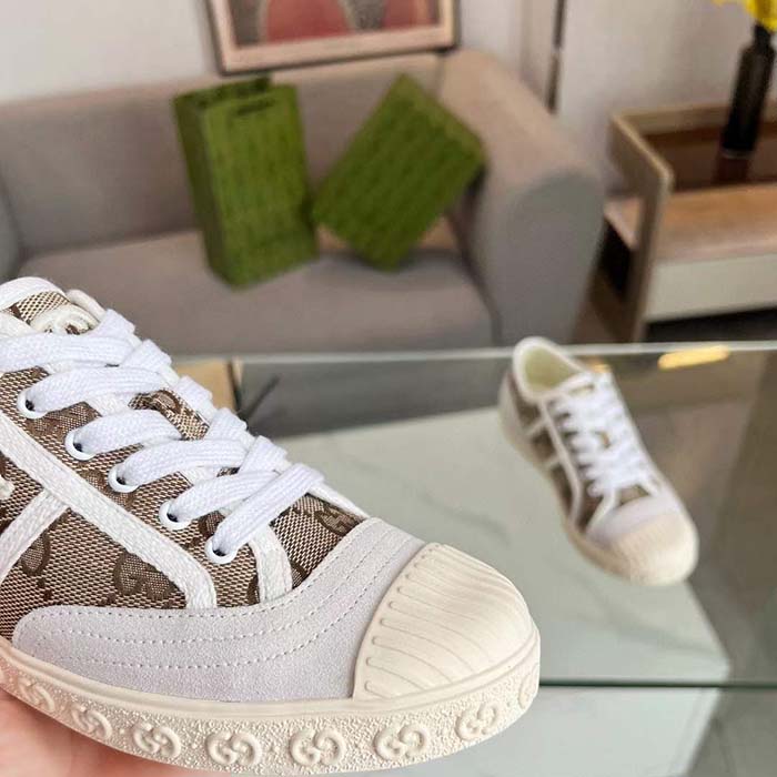G*u*i unisex gg canvas sneaker beige rubber sole lace up flat
