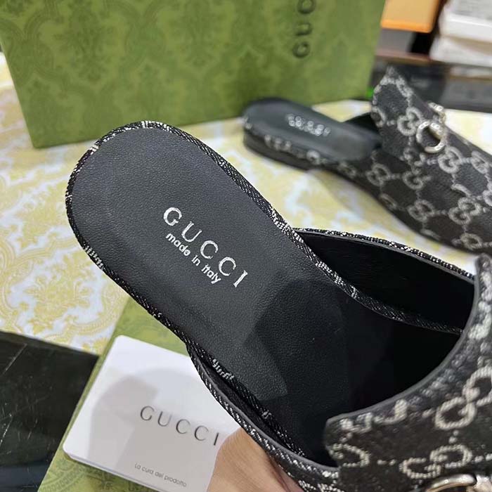 G*u*i unisex gg princetown slipper black denim horsebit leather flat