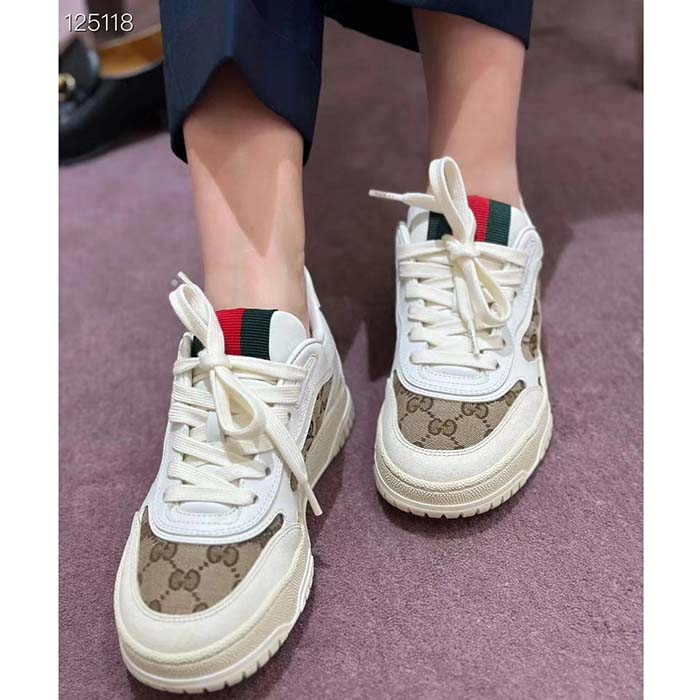 G*u*i unisex gg re-web sneaker script beige interlocking g low heel