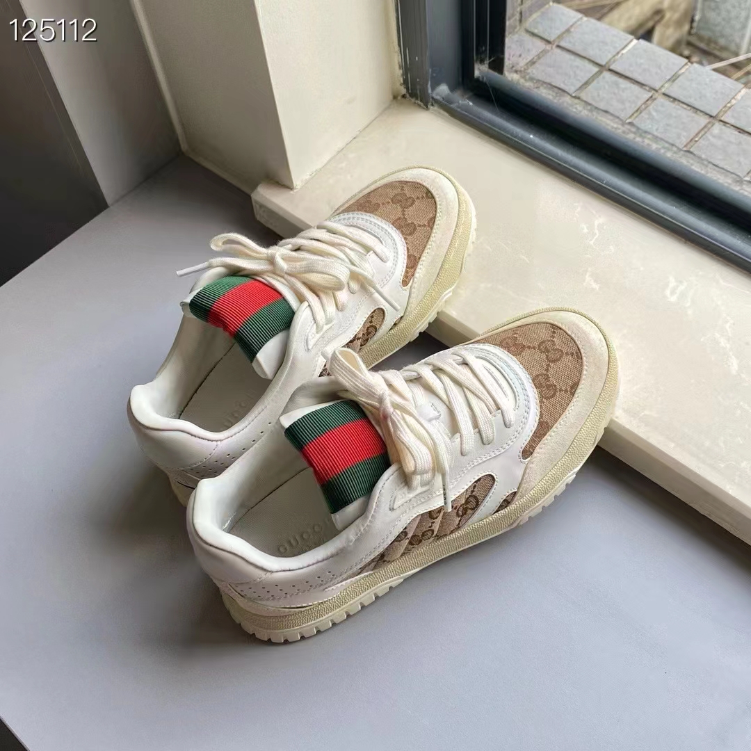 G*u*i unisex gg re-web sneaker script beige interlocking g low heel