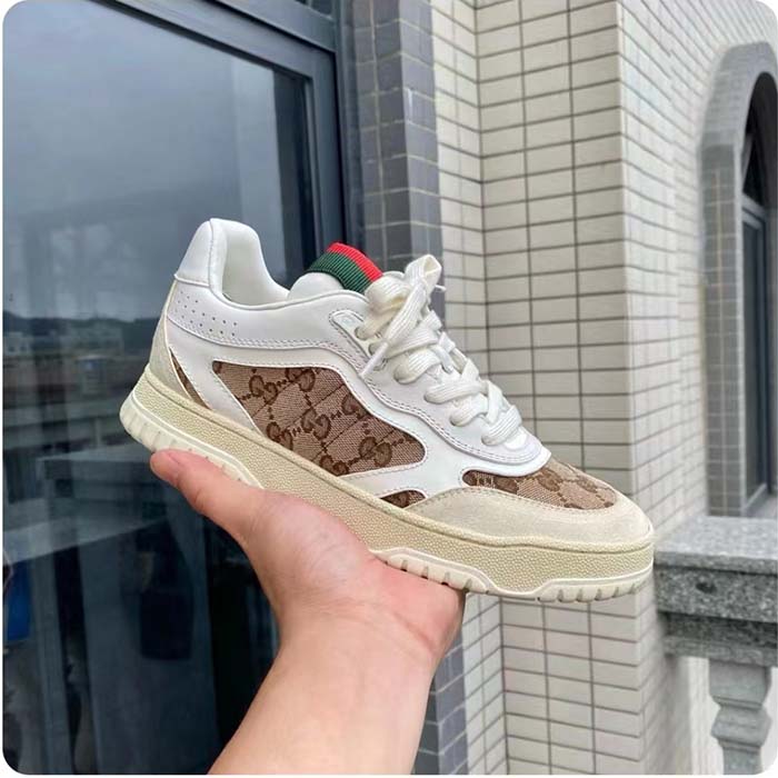 G*u*i unisex gg re-web sneaker script beige interlocking g low heel