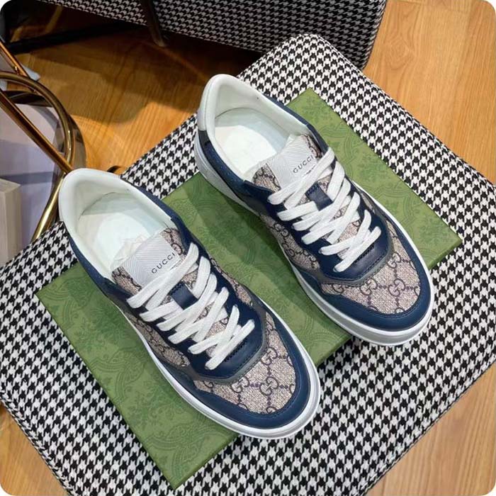 G*u*i unisex gg sneaker beige blue gg supreme canvas mid-heel