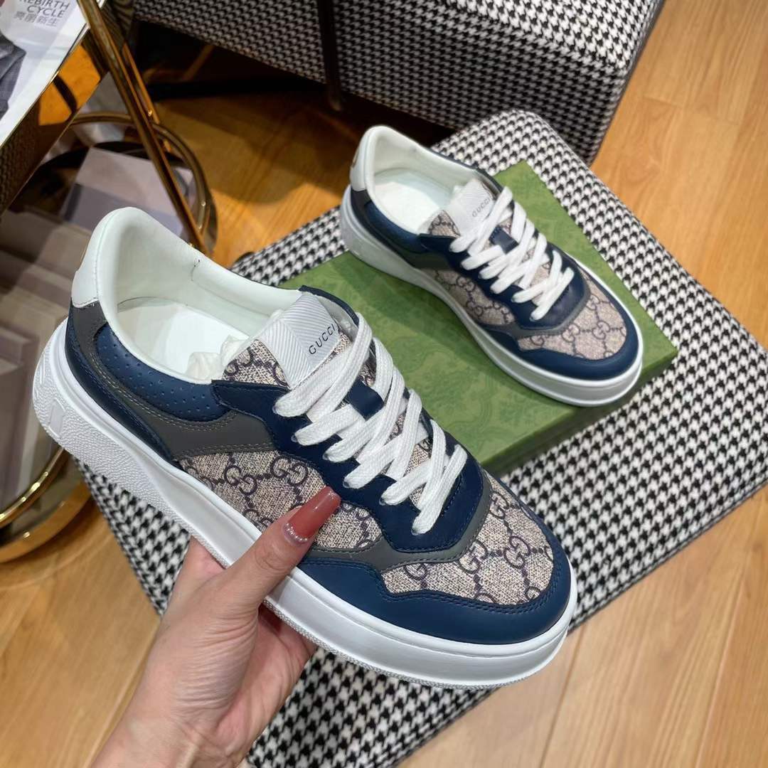 G*u*i unisex gg sneaker beige blue gg supreme canvas mid-heel