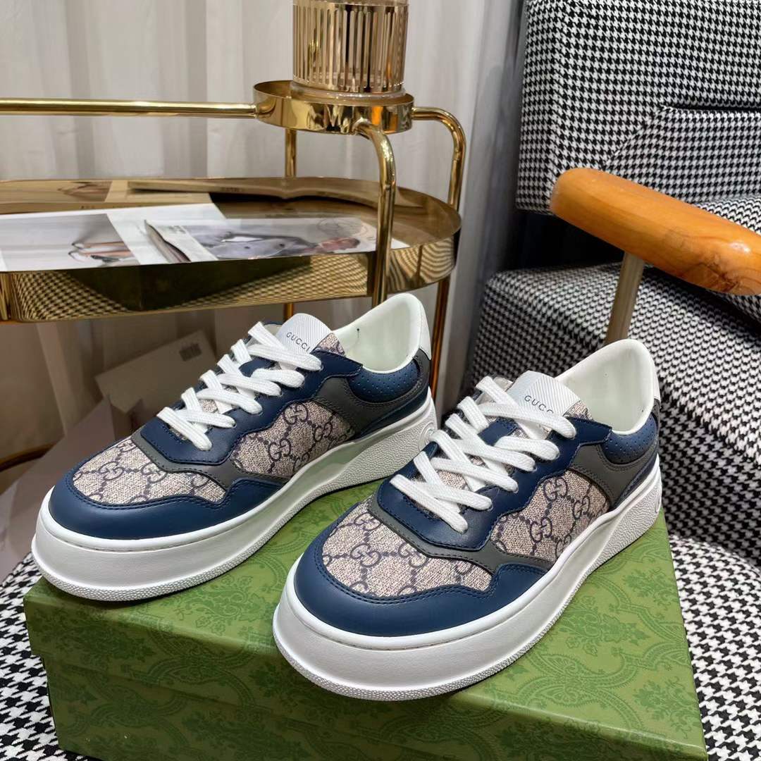 G*u*i unisex gg sneaker beige blue gg supreme canvas mid-heel