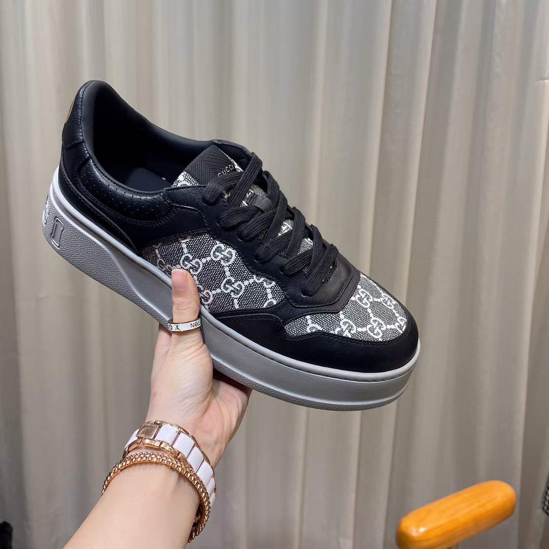 G*u*i unisex gg sneaker black grey gg supreme canvas mid-heel