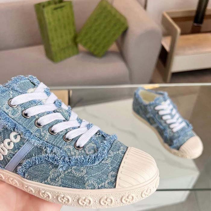 G*u*i unisex gg sneaker blue denim rubber sole lace up flat