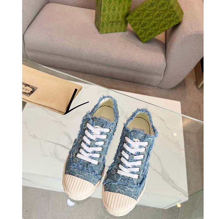 G*u*i unisex gg sneaker blue denim rubber sole lace up flat