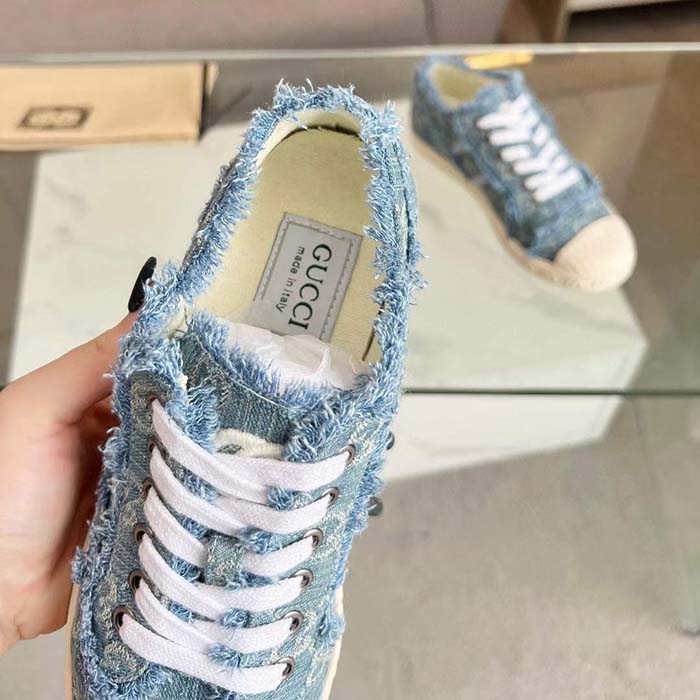 G*u*i unisex gg sneaker blue denim rubber sole lace up flat