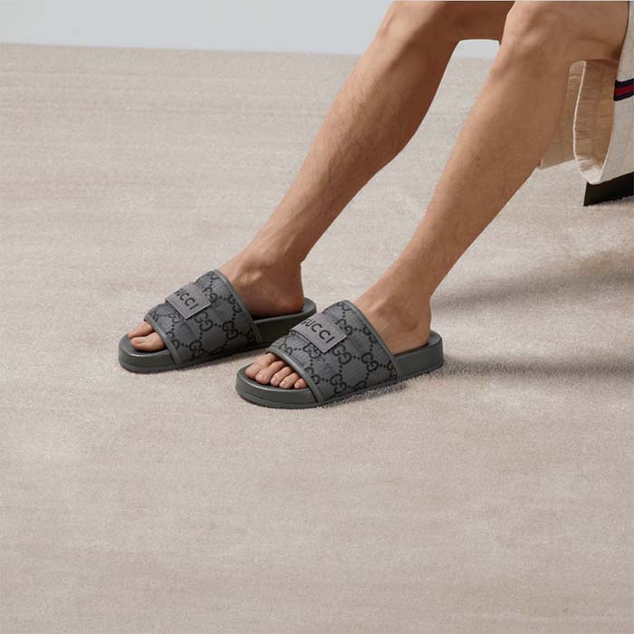 G*u*i unsiex gg slide sandal black ripstop recycled rubber flat