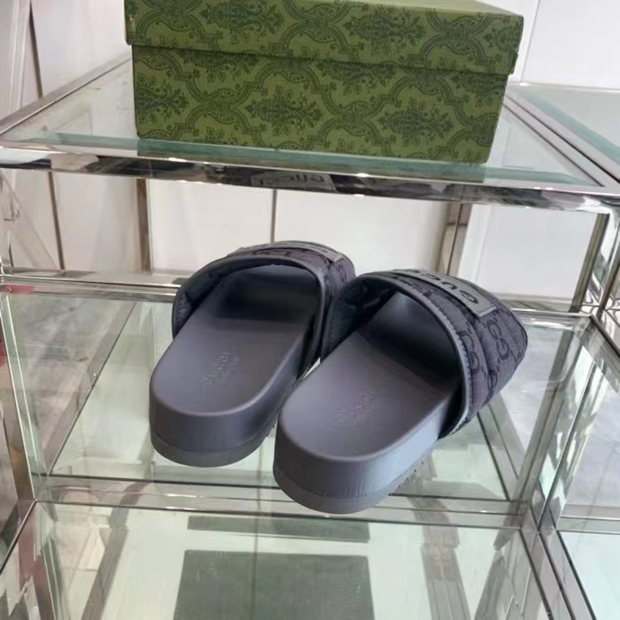 G*u*i unsiex gg slide sandal black ripstop recycled rubber flat