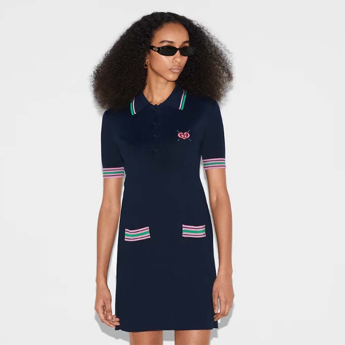 G*u*i women fine knit dress embroidery gg heart point collar