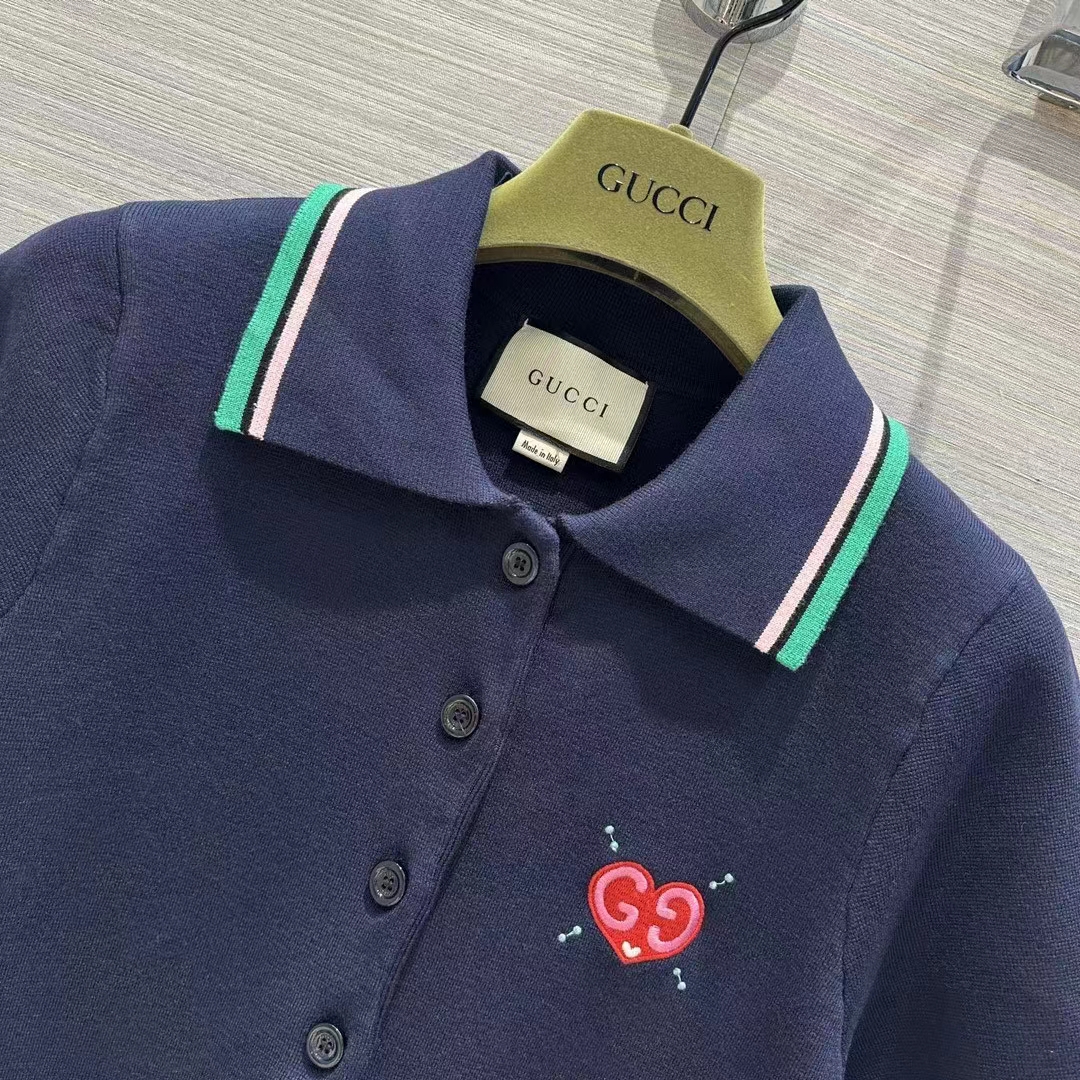 G*u*i women fine knit dress embroidery gg heart point collar