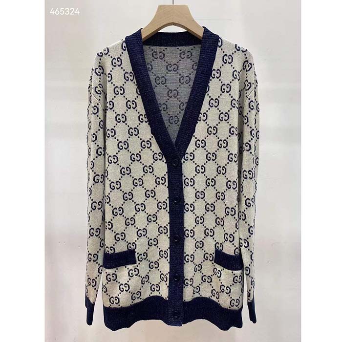 G*u*i men gg cotton jacquard cardigan v-neck two front pockets