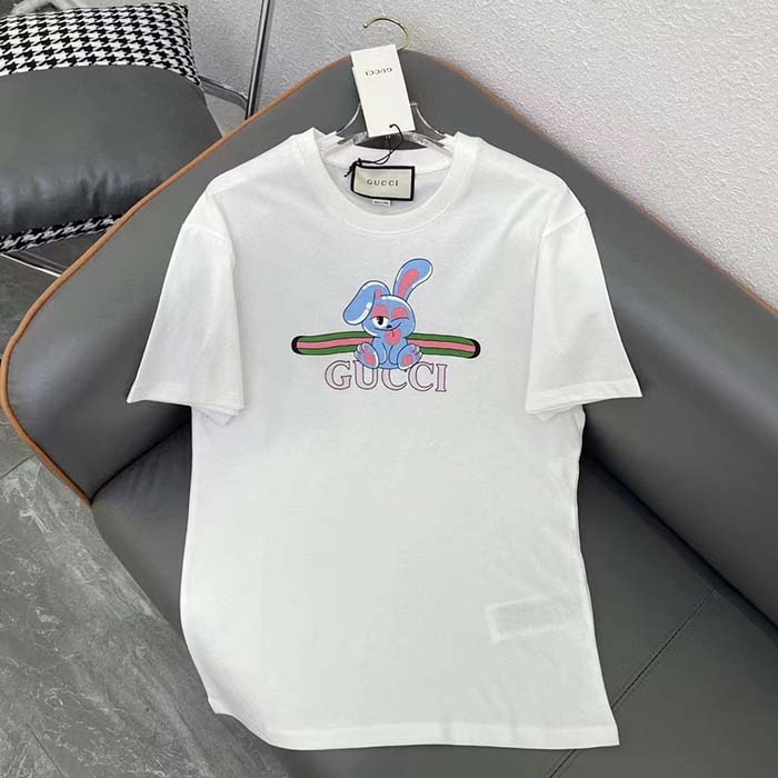 G*u*i women gg cotton jersey printed t-shirt white crewneck short sleeves