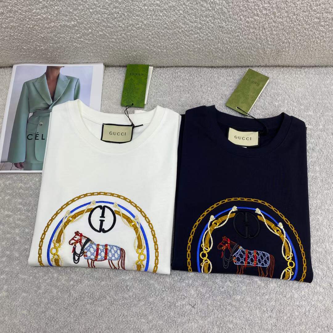 G*u*i men gg cotton jersey t-shirt interlocking g crystal crewneck