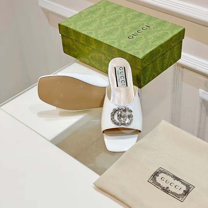 G*u*i women gg double g slide sandal ivory patent leather crystals flat