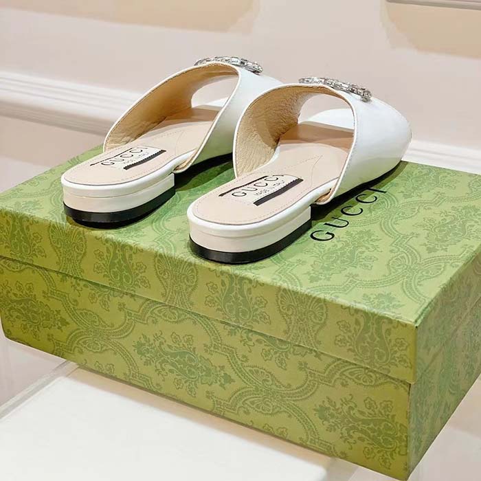 G*u*i women gg double g slide sandal ivory patent leather crystals flat