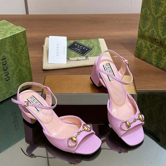 G*u*i women gg horsebit mid-heel sandal lilac leather sole ankle buckle