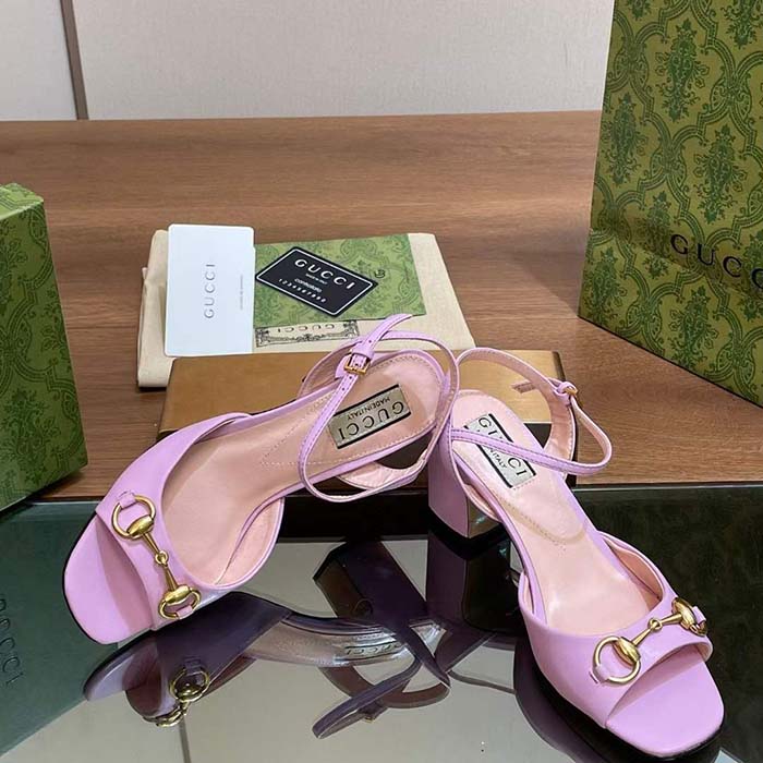 G*u*i women gg horsebit mid-heel sandal lilac leather sole ankle buckle