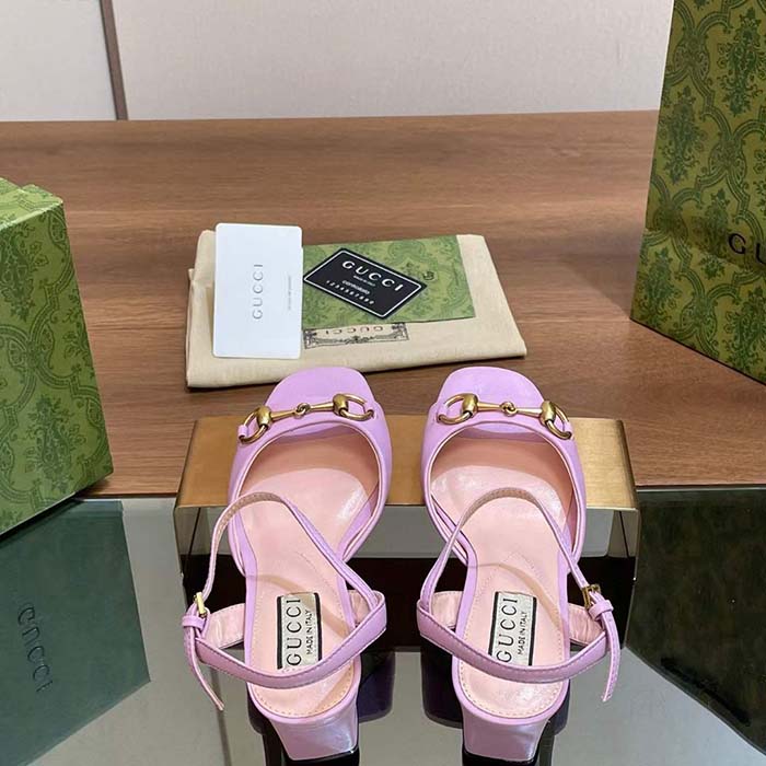 G*u*i women gg horsebit mid-heel sandal lilac leather sole ankle buckle