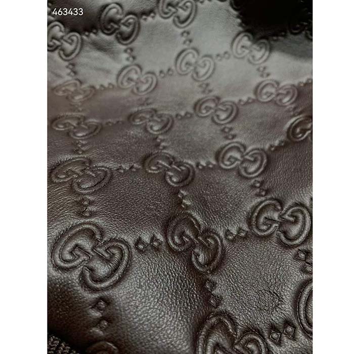 G*u*i women gg leather bomber jacket brown lambskin front patch pockets
