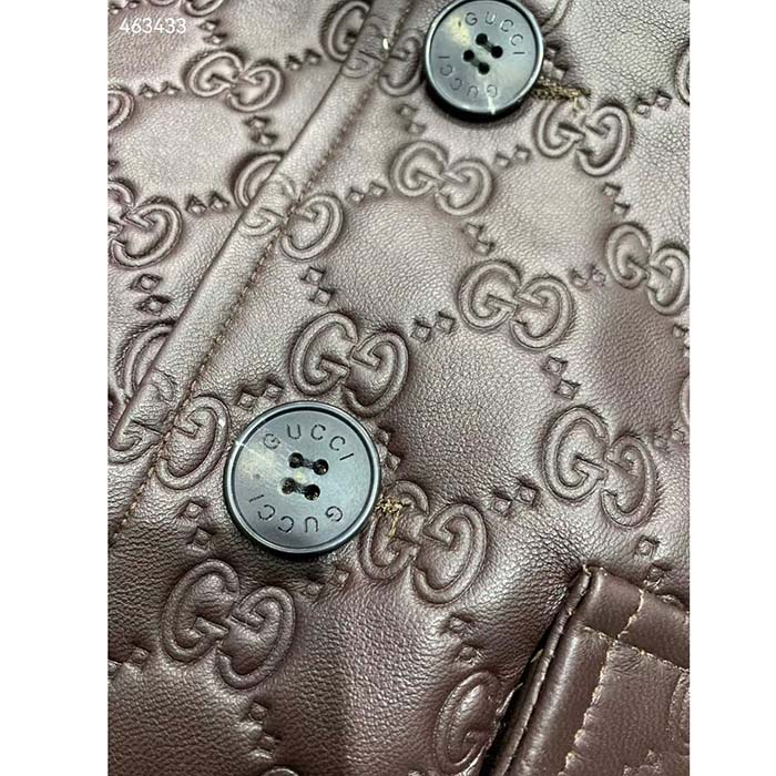 G*u*i women gg leather bomber jacket brown lambskin front patch pockets