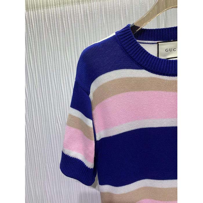 G*u*i women gg striped cotton wool dress patch round neck