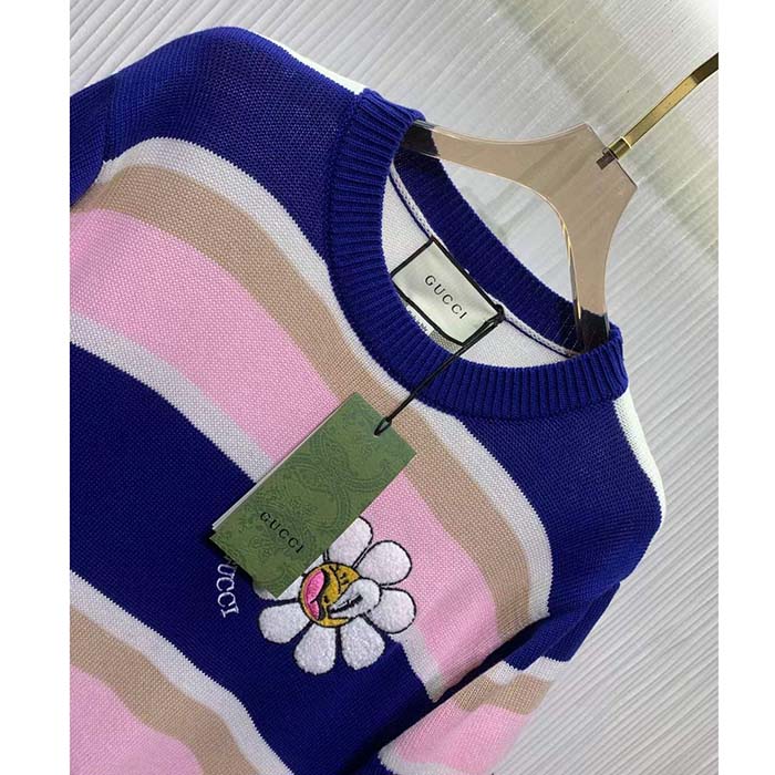 G*u*i women gg striped cotton wool dress patch round neck