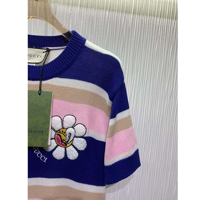 G*u*i women gg striped cotton wool dress patch round neck
