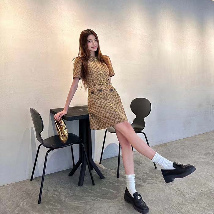 G*u*i women original gg canvas jumpsuit point neck short sleeves
