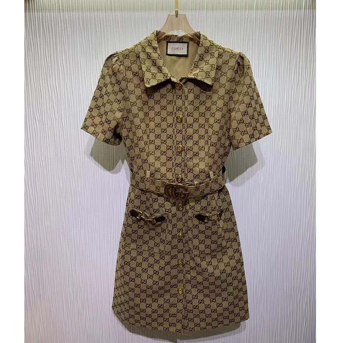 G*u*i women original gg canvas jumpsuit point neck short sleeves