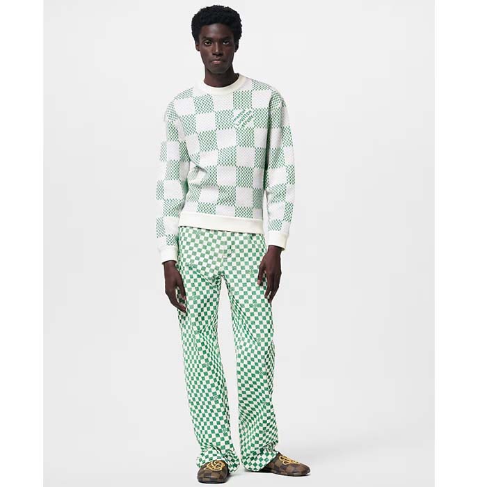 Louis Vuitton LV Men Damier Cotton Sweatshirt Classic Fit Green 1AFJHG