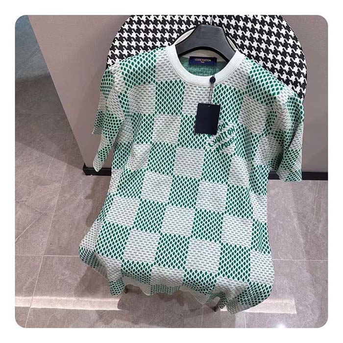 Louis Vuitton LV Women Damier Knitted Short-Sleeved Crewneck Regular Fit 1AFIX4