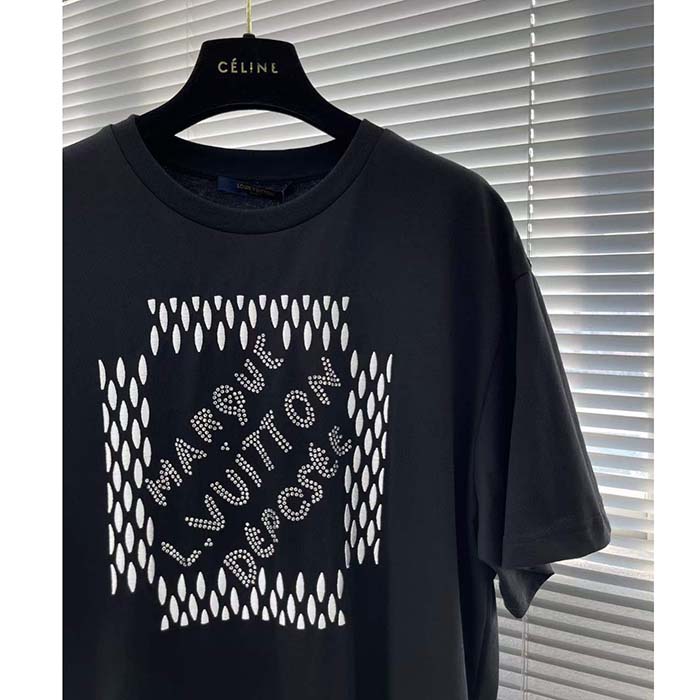 Louis Vuitton LV Women Embroidered Signature Cotton T-Shirt Ribbed Collar Black 1AFJFH