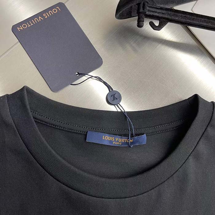 Louis Vuitton LV Women Embroidered Signature Cotton T-Shirt Ribbed Collar Black 1AFJFH