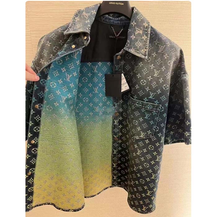 Louis Vuitton Women LV Rainbow Monogram Short-Sleeved Denim Shirt 1AB91W