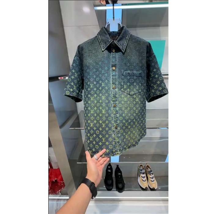 Louis Vuitton Women LV Rainbow Monogram Short-Sleeved Denim Shirt 1AB91W