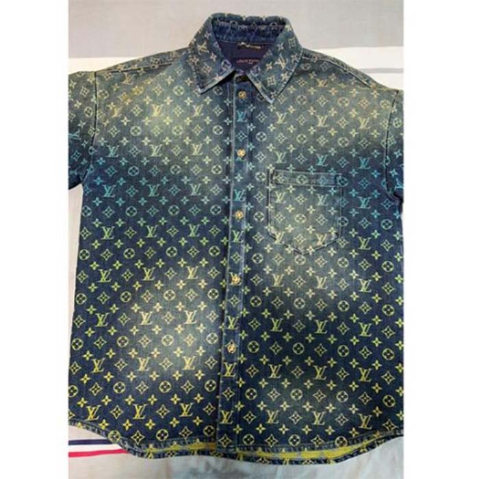Louis Vuitton Women LV Rainbow Monogram Short-Sleeved Denim Shirt 1AB91W