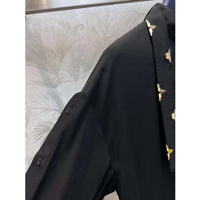 Louis Vuitton Women LV Monogram Lavaliere Button Sleeve Blouse Black 1AFCAV