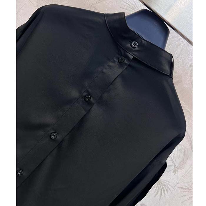 Louis Vuitton Women LV Monogram Lavaliere Button Sleeve Blouse Black 1AFCAV